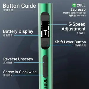 Tournevis électrique espresso 2UUL SD11 Type-C Chargement 5 vitesses S2 Bits Tournevis dynamométrique réglable pour démontage de téléphone portable - Product Image 2