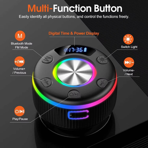 ลำโพงกันน้ำ IPX7 สำหรับอาบน้ำ พร้อมไฟ RGB และนาฬิกา LED สำหรับห้องน้ำและกลางแจ้ง เครื่องรับสัญญาณเสียงไร้สาย BT - Product Image 2