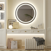 Miroirs de salle de bain intelligents ronds modernes de 24 "32" 36 "avec lumière LED à gradation et anti-buée Miroir de courtoisie mural