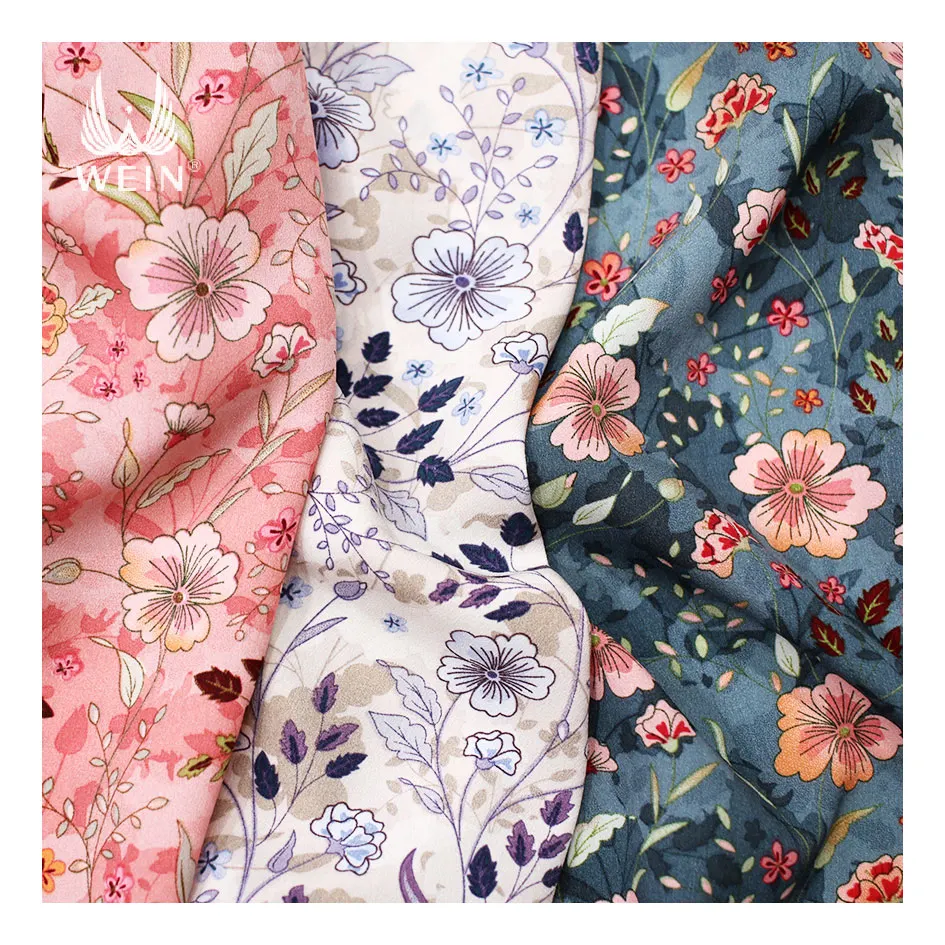 Tissu crêpe imprimé fleuri élégant WI-B07 léger avec tissu de matériel de robe de vêtement de conception étonnante pour les vêtements