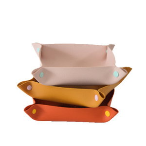Plateau de rangement pour clés en cuir, organisateur de bureau carré pliable pour entrée, salon, table basse, support pour petits objets - Product Image 3