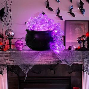 <b>Halloween</b> Indoor <b>Decoration</b> Middle Size Black Plastic Spooky Candy Basket DIY Bubbling Cauldron Set with Lights - Product Image 1