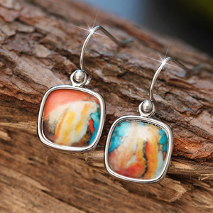 Orecchini Pendenti Geometrici Colorati per Donne, Gioielli Artistici Vintage di Tendenza - Product Image 1