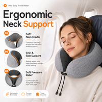 Oreiller de voyage ergonomique en mousse à mémoire de forme en U pour le cou, coussin d'avion avec support menton, accessoires portables pour le sommeil en vol