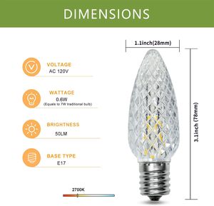 Ampoules LED C9 Facettées 120V avec Culot E17 pour Hôtels – Idéales pour les Lumières de Noël - Product Image 6