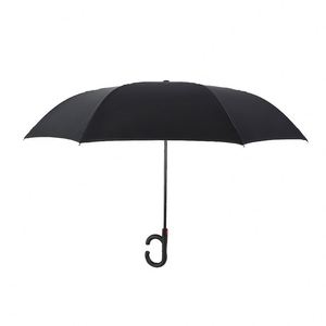 Parapluie inversé automatique et manuel pour adultes, pliable, avec logo imprimé, couleur unie, poignée en C droite, classique, vente en gros - Product Image 4