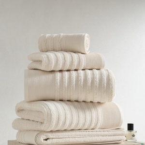 Serviette de bain de luxe 100% coton naturel, super absorbante, douce, qualité hôtelière, beige, serviette de bain et de visage - Product Image 1