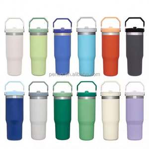 Termo portátil de 20oz y 30oz para coche, de acero inoxidable 304, con aislamiento al vacío, pajita abatible y asa superior. - Product Image 1