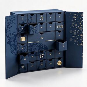 Blue Beauty Advent Calendar <b>Box</b> with 25 Drawers Customizable Gift <b>Packaging</b> for Skincare Cosmetics Fragrance and <b>Small</b> Gifts - Product Image 1
