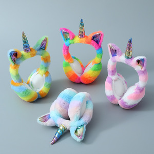 Couvre-oreilles <span class=keywords><strong>licorne</strong></span> pliables en peluche, doux, portables, colorés, dessin animé, protection contre le froid hivernal pour femmes et enfants - Product Image 2