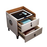 Mesita de noche de madera con carga inteligente inalámbrica moderna con luces LED para dormitorio y sala de estar, muebles de almacenamiento para comedor