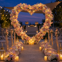 Ensemble d'arche de fleurs artificielles en roses de soie en forme de cœur rose, fait main, durable, respectueux de l'environnement, pour décorations de mariage intérieures et extérieures