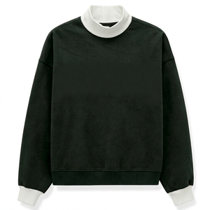 Sudadera negra con cuello alto para mujer, de punto, de manga larga, para otoño, corte regular - Product Image 1