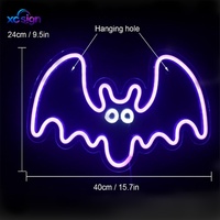 Lumière Néon 3D Murale/À Suspendre en Forme de Chauve-Souris de Dessin Animé, Violet, avec Yeux Blancs, en Acrylique, Alimentation USB, pour Halloween