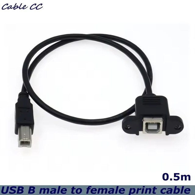50cm USB 2.0 Type B Male to Type B Female Printer Scanner Extension Cable with Panel Mount Screw Holes