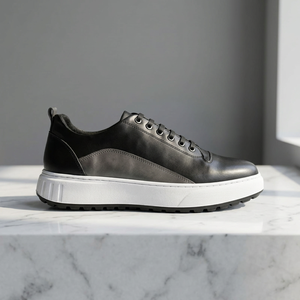 Chaussures de skate à lacets pour hommes, dessus en cuir véritable, doublure en mesh respirante, antidérapantes, plateforme amortissante, adaptées à l'été - Product Image 2
