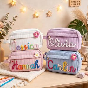 Luxury Handwoven Corduroy Solid Color Large Capacity Makeup <b>Bag</b> Portable Travel Cosmetic Storage Pouch - Product Image 3