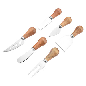 Oak Western Style Cheese Knife Set Stainless Steel With Wooden Handle 6 Blade Length 14 Cm Max Durable Kitchen Gift Box - Product Image 3