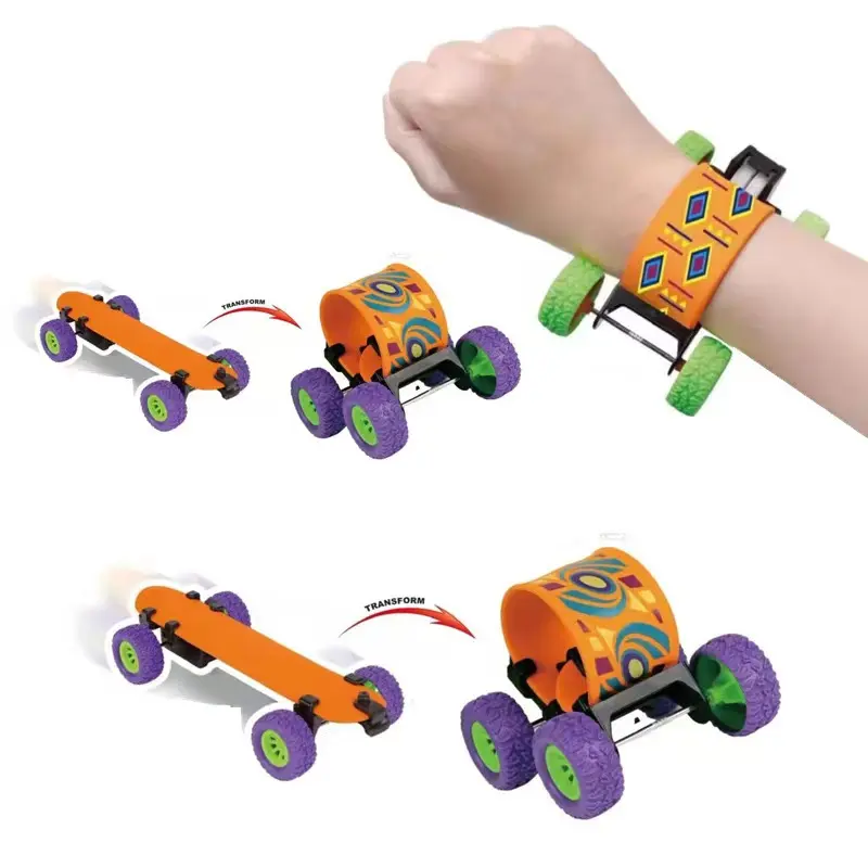 2022 Nieuwste Pull Back Skateboard Slap Armbanden Transformator Auto 'S Voor Kinderen Armbanden Scooter Speelgoed