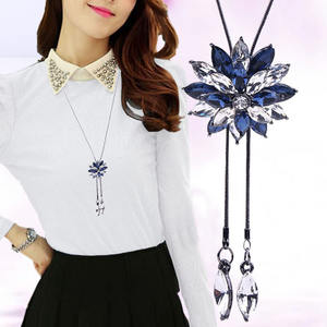 Оптовая Продажа модного Цветочного Ожерелья женщин Стразы Длинная цепочка ожерелье - Product Image 2