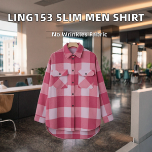 Chemise habillée à carreaux pour homme, version coréenne, sans repassage, tricotée, unie, décontractée, jeune, collection printemps Ling153 - Product Image 2