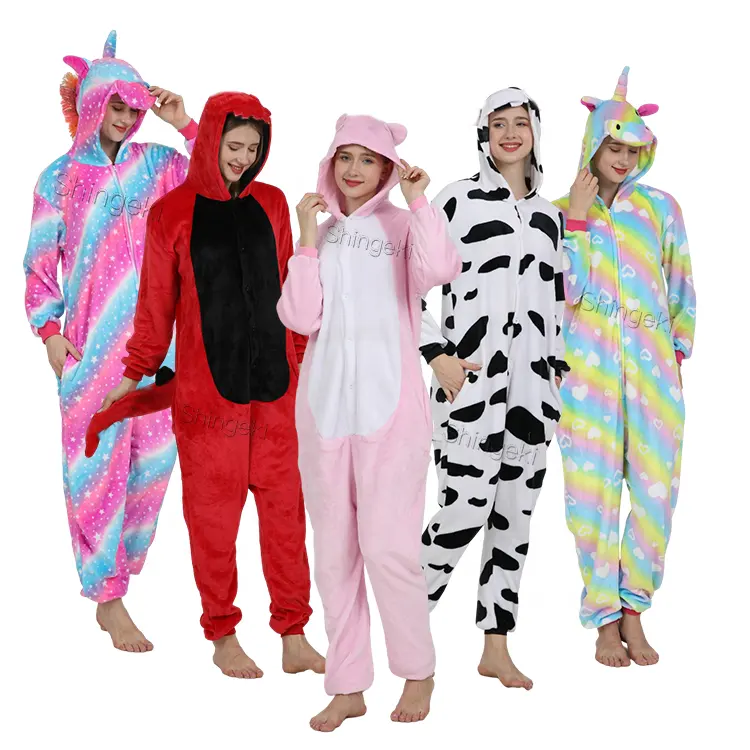 Vente en gros pyjamas pour adultes kigurumi animaux pyjamas en flanelle personnalisés grande taille dessin animé Onesie pyjamas