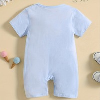Jumpsuit Bayi Summer Infant Motif Kustom 100% Katun Warna Biru Muda untuk Anak Laki-laki dan Perempuan, Kancing Tekan, Bahan Bernapas