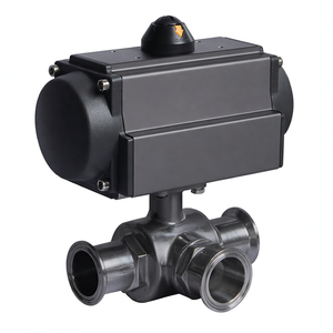 Vente de liquidation B2B COVNA, trois voies, tri-clamp sanitaire, acier inoxydable 304, vanne à bille pneumatique à double action - Product Image 1