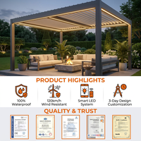 Pergola bioclimatique motorisée en aluminium à lames orientables, résistante aux intempéries, pour jardin et terrasse, avec revêtement poudré