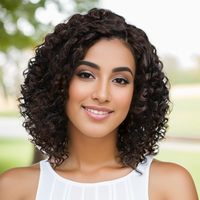 Perruque Courte Synthétique Afro Bouclée Réglable en Gros pour Femmes Noires, Franges Latérales, Bonnet Sans Colle, Fibre Haute Température