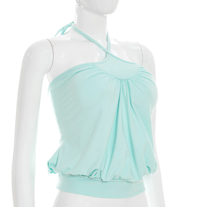 Viviblook Y26TP185 Women Summer Tank <b>Top</b> Sleeveless <b>Top</b> <b>Cross</b> Halter Pleated Elastic Suspender <b>Top</b> Casual Vest - Product Image 2