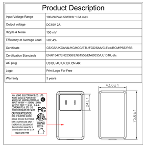 Adaptor Daya AC-DC 15V2A 30W Colokan US Bersertifikasi CE GS CB ETL SAA RCM UL1310 untuk Kotak CCTV Router & Driver LED - Product Image 5