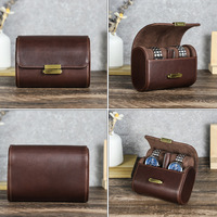 Étui de voyage pour montre mécanique MINEESI en cuir pleine fleur Crazy Horse, à fermoir ovale, 2 emplacements, fait main, portable, en cuir véritable
