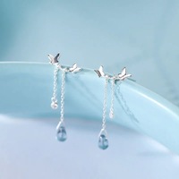 LT-346 S925 Sterling Silver Trendy Blue Water Stud Boucles d'oreilles Version coréenne Fresh Girl Butterfly Design Forest Sweet Temperament
