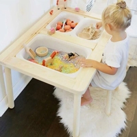 Poubelle de table sensorielle moderne pour enfants Marée Eau sensorielle 2 bacs de rangement Meubles pour enfants Table d'étude en bois pour enfants