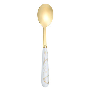 Cuchara de acero inoxidable con mango de mármol, duradera, para postre, sopa, arroz, uso doméstico, juego de regalo - Product Image 5