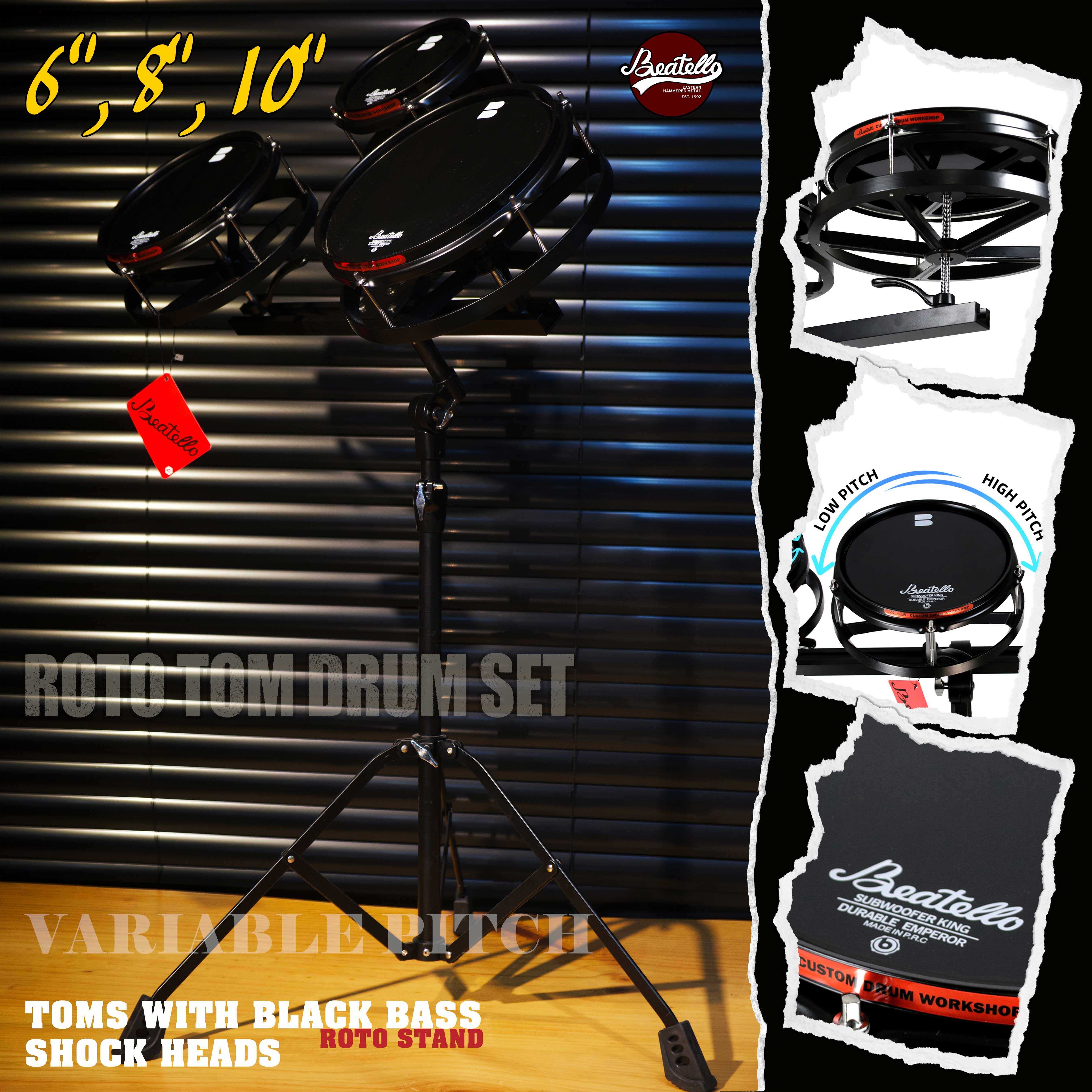 JBK Roto 3ピース トム ドラムセット 6'' 8'' 10'' パーカッション楽器