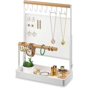 IOAIANIA Jewelry Organizer Stand With 9 Hooks And Mesh Panel For Necklaces Earrings Bracelets <b>Watches</b> And Cosmetics Storage - Product Image 1