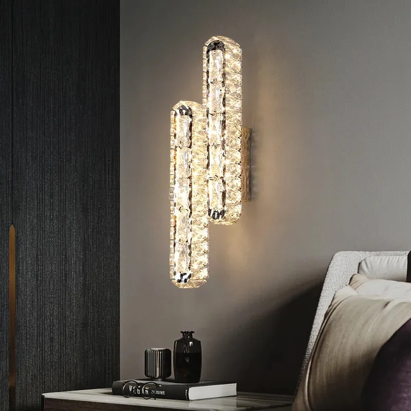 Goldene Farbe Nachttisch Luxus Kunst Indoor Moderne Kristall Wand leuchte Leuchten für Wohnzimmer