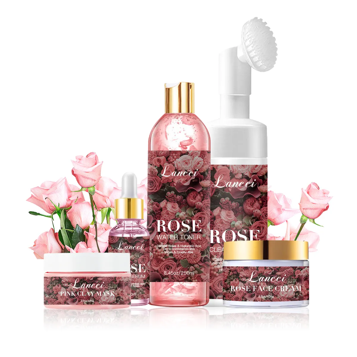 Rose Skin Care Private Label Natural Vegan Korean Whitening Organic Rose Skincare Kit Anti Acne Cream Rose skin care set (new)