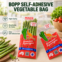 Sacs autocollants transparents en BOPP avec logo personnalisé et trous de ventilation pour l'emballage de légumes frais