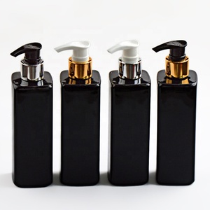 Cosmetic lotion packaging 250ml black square plastic bottle with 24/410 pump cap