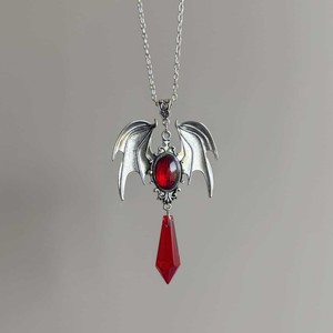 Collares con Colgante <span class=keywords><strong>de</strong></span> Murciélago con <span class=keywords><strong>Gema</strong></span> <span class=keywords><strong>Roja</strong></span> <span class=keywords><strong>de</strong></span> Imitación, Estilo Gótico Retro Barroco, para Hombres y Mujeres, Joyería para Fiestas - Product Image 2