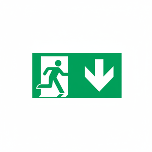Uscita di emergenza verso il basso segno freccia destra-150 in PVC luminescente * 300 mm - Product Image 2