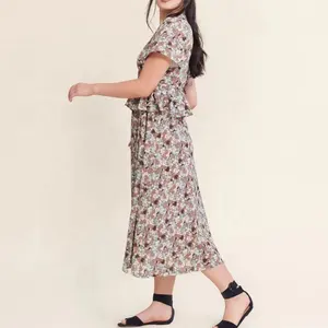 2023 Vestidos Perancang Busana Musim Panas Elegan Pakaian Hamil Sederhana Wanita Cetak Bunga Bungkus Maxi Gaun Bersalin Wanita