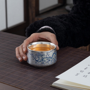 Tasse Maîtresse en Céramique Puyu Plaquée Argent Motif Dragon, Ensemble de Thé Kung Fu en Porcelaine, Coffret Cadeau Personnel - Product Image 4