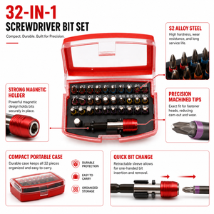 Ulica Kit Cacciavite a Cricchetto Esagonale da 32 Pezzi Fai-da-te, con Impugnatura in Acciaio Cromato, Personalizzabile, Supporto OEM, per Riparazioni, Punte a Taglio e Phillips - Product Image 4