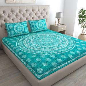 <b>Pink</b> And Maroon Printed <b>Bedding</b> Set With Geometric Tree Pattern <b>Double</b> Size Cotton Bed Sheet And Pillow Covers - Product Image 3