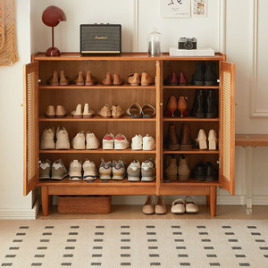 <span class=keywords><strong>Zapatero</strong></span> moderno de madera maciza con puerta de ratán <span class=keywords><strong>Color</strong></span> cereza muebles de sala de estar para apartamento pequeño almacenamiento en el hogar - Product Image 2