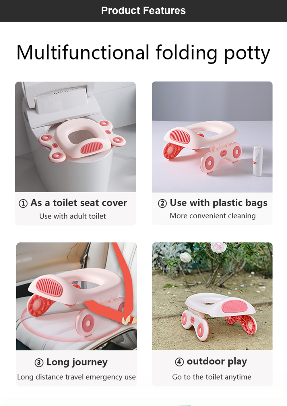 Folding Large Non Slip Silicone Pads Travel Portable Reusable Toilet Potty Training Seat Covers Liners for Babies/